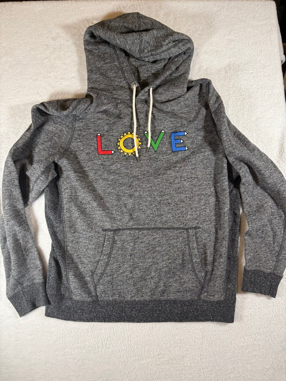 Abercrombie & Fitch LOVE Hoodie Women’s XL Gray Embroidered Pencil Sun Graphic